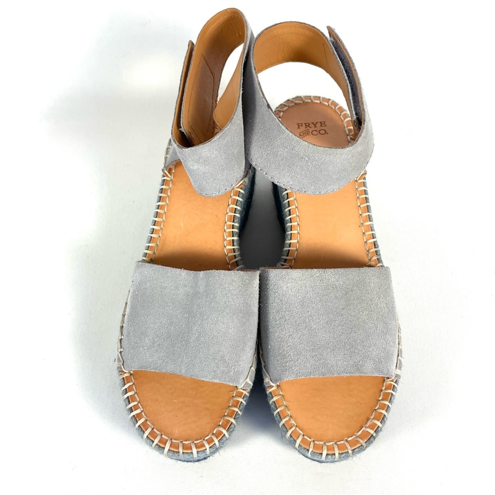 Frye & Co Blue Suede Espadrille Wedge Sandals Ankle Strap Womens 9 - Picture 3 of 10